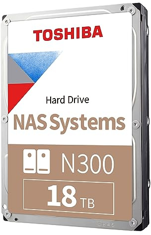 TOSHIBA N300 18TB Interne NAS-Festplatte, 3.5'' SATA HDD, 7200 RPM, 24/7 Betrieb, Unterstützt 1-8 Baysysteme, 128MB Cache, 180TB/Jahr Arbeitslast, 3 Jahre Garantie (HDEXZ10ZNA51F).