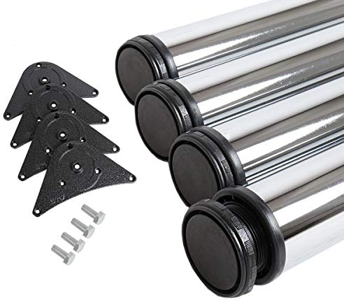 GTV Chrom glänzend 4er Set Metall-Tischbeine Zylindrisch Rund 710mm ø 60mm höhenverstellbar 30mm 80kg Tragkraft für Tische