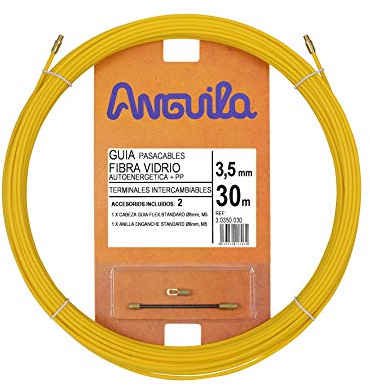 Anguila| Guía Pasacables | Fibra de Vidrio Reforzada + Propileno | Terminales Intercambiables | Color Amarillo | Diámetro 3,5mm | 30 metros