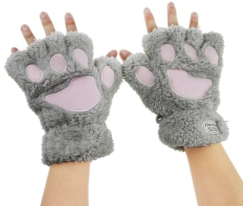 Damen Fingerlos Handschuhe Winter Katze Claw Bear Pfote Plüsch Fäustlinge Niedliche Cartoon Halbfinger Handschuhe Warme Fausthandschuh Outdoor Dicke Handwärmer