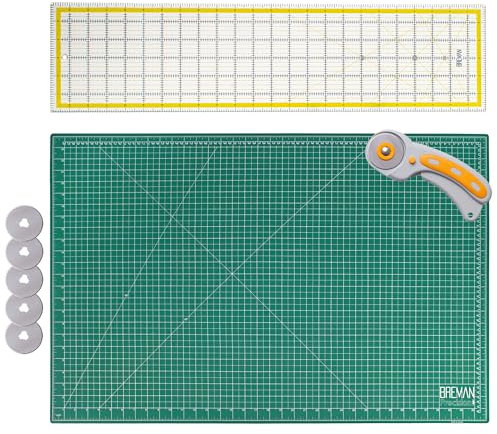WA Portman selbstheilende Schneidematte und Rollschneider-Set, 45 mm, Rollschneider für Stoff und 5 zusätzliche Klingen, 61 x 91 cm, Stoff-Schneidematten zum Basteln, 15,2 x 61 cm, Acryl