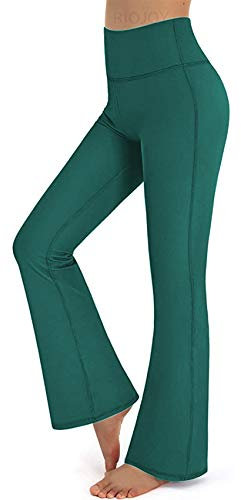 RIOJOY Women Stretch Bootleg Trousers Casual Wear Elasticated High Waist Bootcut Yoga Pants Green