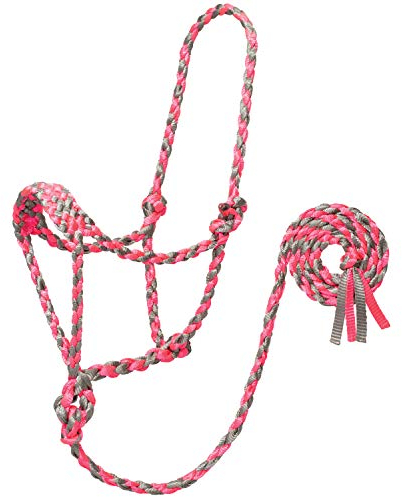 Weaver Leather Uni-Erwachsene Braided Rope Halter with 6' Lead, Average Führstrick, Grau/Pink, Horse