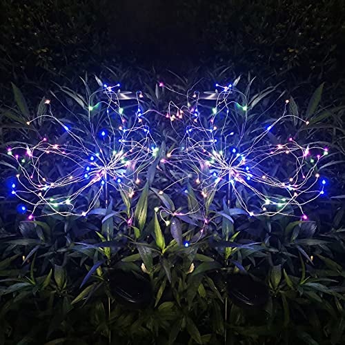 HELESIN Solarleuchten für Außen Garten 2 Stück, 2 Beleuchtungsmodi Gartendeko für Draußen wetterfest, 105 LED Solar Feuerwerk Gartenlichter, Solarlampen für Außen für Wege, Hof Deko (Mehrfarbig)