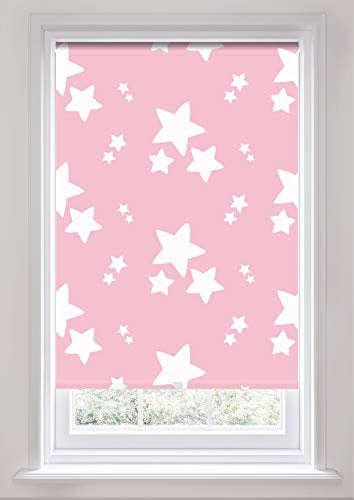 Cordless Thermal Blackout Roller Blind, Child, Kid Safe, Nursery Roller blind, Stars Pink, 120cm