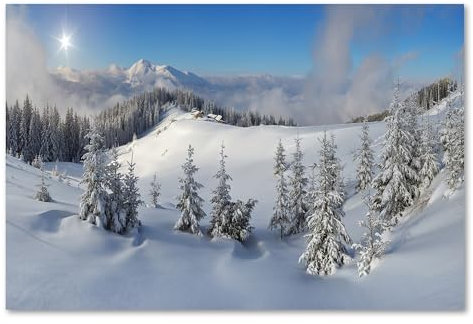 Postereck - 3439 - Winter, Landschaft Natur Berge Schnee Bäume - Wandposter Fotoposter Bilder Wandbild Wandbilder - Poster - DIN A4-21,0 cm x 29,7 cm