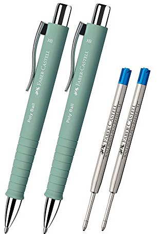 Faber-Castell - Poly Ball XB Kugelschreiber, Strichstärke 0.5 mm, 2 x mintgrün + 2 x blaue Minen