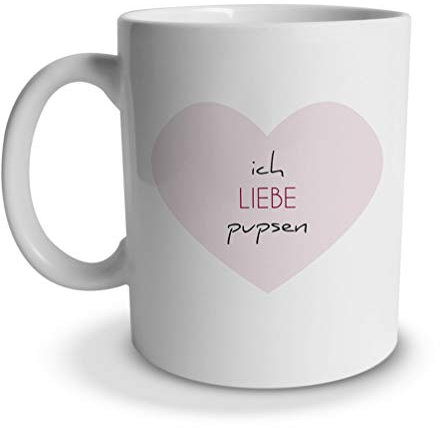 tassenprinter Spruch-Tasse: Ich Liebe Pupsen – weiß mit rosa – Geschenk-Idee/Mug/Cup/Kaffee/Tee