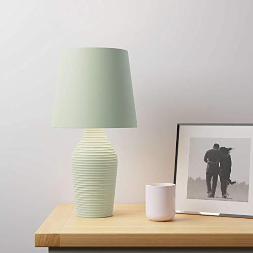 EEMKAY® New Ceramic Luna Stoneware Sage Green Table Lamp with Faux Linen Fabric Shade Home Décor M-19 - Green