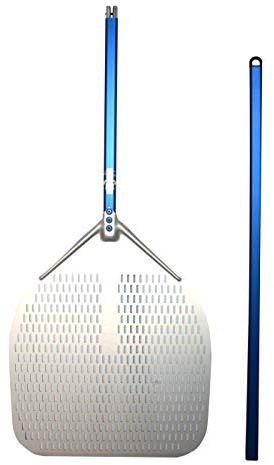 Gi.Metal GiMetal Aluminium Durchlöcherte Rechteckige Pizza Schaufel Zweiteiliger Griff Leichte Flexible Resistent Made in Italy (36X36 cm - Stiellänge 150 cm)