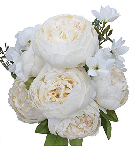 Ancokig Künstliche Blumen Pfingstrose Kunstblumen Seidenblumen Unechte Blumen Seidenpfingstrose Seide Blumenstrauß Jahrgang Hochzeit Zuhause Dekoration (Milk White)