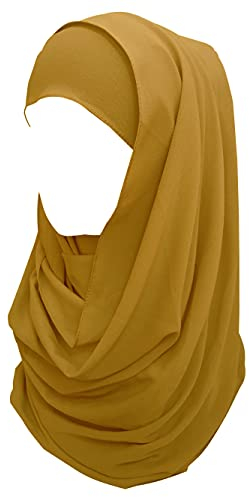 Lina & Lily Bubble Crepe Chiffon Damen Muslim Hijab Kopftuch Schal Turban, Stoff Leicht Undurchsichtig (Senfgelb)