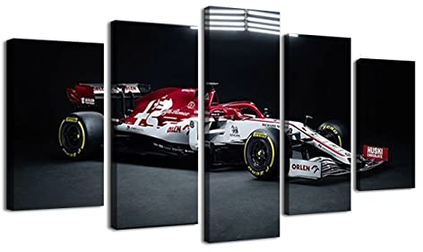 ZHONGYUTONG F1 Rennwagen Kunstdruck Gerahmt 5 Stück Alfa Romeo C39 Kimi Räikkönen Racing Poster Luxus Sportwagen Bilder Gemälde (150x80cm)