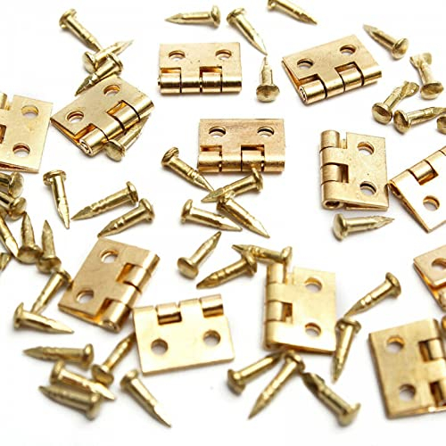 50 Pieces mini Metal Hinges and 200 Pieces Micro Tiny Screws for Dollhouse Door Cabinet Crafts Wooden Jewelry Box Outdoor Decor, 8x10mm (Metal)