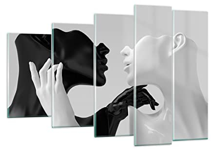 Mehrteilige Bilder auf Glas 150x100cm Glasbild Schwarz Weiß Statue Groß XXL Wanddeko Schlafzimmer Küche Set 5 teilige Wandbilder Dekoration Wohnzimmer Modern Wand Kunstdruck Art GEG150x100-4736