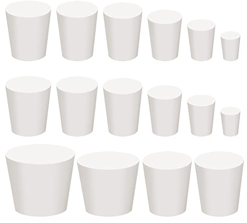 Vesaneae 16 Stück Vollgummi Stopfen, Gummistopfen Weiß, Laborgummi Stopfen, Push-In Dichtstopfen, Gummistöpsel Kegelloch, Laborstopper, Gummi Stopfen für Reagenzglas Kolben Gasflasche, 9 Größe