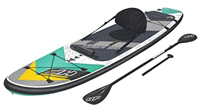 Hydro-Force Inflatable Stand Up Paddle Board | Complete Set with Kayak Conversion Kit with Hand Pump, Backpack, Leash, Fin, Paddle, 10FT, Aqua Wander
