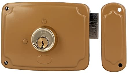 Amig - Serratura a Sovrapposizione a Destra con Leva di Chiusura e Linguetta per Porte in Legno Mod. 72PU 120 x 95 mm Chiusura con cilindro rotondo in acciaio dorato