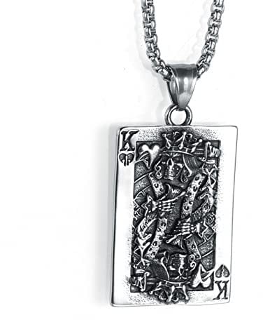 Spade King Skull Poker Titanium Steel Men Necklaces Pendants Chain Punk for Boyfriend Male Hip hop Rock Party Jewelry Gift