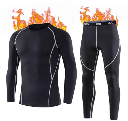 ZDQ Thermounterwäsche Herren Winter Skiunterwäsche Set Warm Atmungsaktiv Funktionsunterwäsche Weich Ski Unterhose Männer Lange Motorrad Unterwäsche Schwarz XL