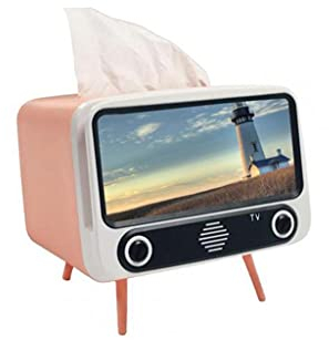 YQBUER Creative 2 In 1 TV Tissue Box Retro Phone Holder Multifunctional Bracket Desktop Paper Holder Dispenser Mobile Phone Shelf (Color : Pink)