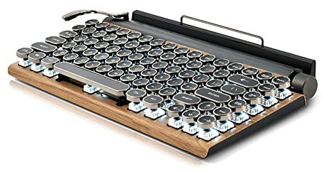 Echwave Retro Typewriter Keyboard Wireless USB Mechanical Punk Keycaps for Desktop PC/Laptop/Phone-Wood Color