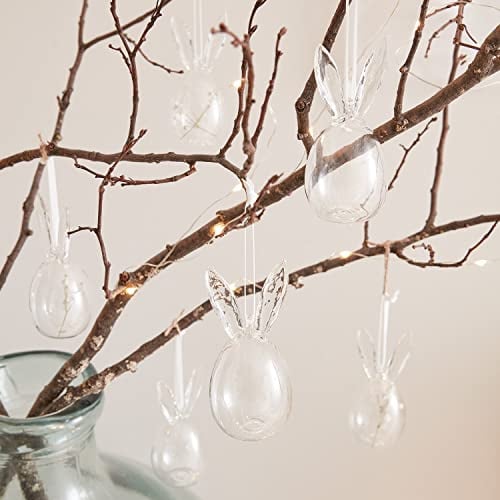 Lights4fun Set of 6 Clear Glass Bunny Ears Easter Egg Hanging Tree Decorations