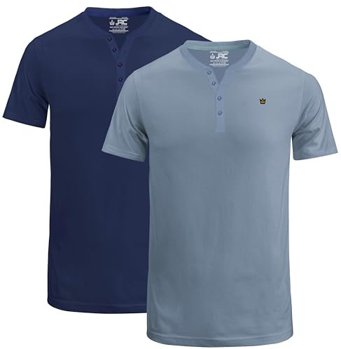 JRC Just Royal Clothing 2 Pack Mens Short Sleeve Henley T-Shirts, Lightweight Henley Tops for Gym, Running & Casual Outings (Navy, Stone Blue, XL)