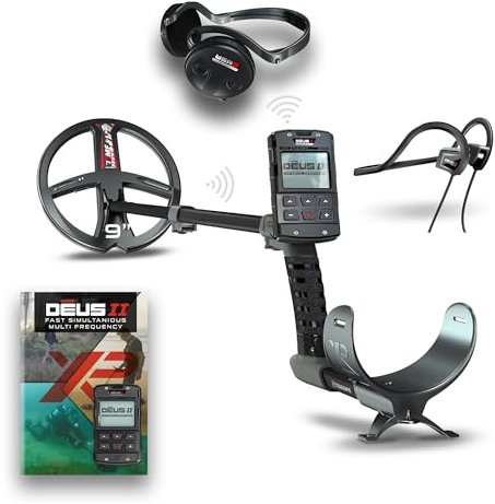 XP Metal Detectors DEUS II RC - 9 FMF Coil with WSAII wireless heapdhones & BH-01 bone conduction headphones bundle - waterproof & multifrequency metal detector - remote control & S-Telescopic Stem