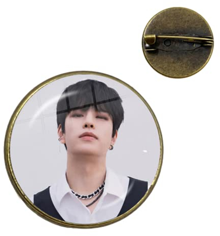 Kpop Stray Broche en verre pour enfants Cabochon en forme de dôme pour vêtements, sac à dos, décoration, bijoux, cadeaux, L, Bronze, verre, métal, résine, argent