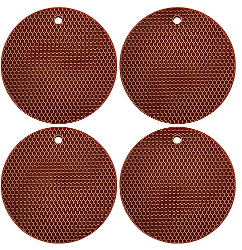 Silikon-Untersetzer, Mehrzweck-Trockenmatte, hitzebeständig bis 240 °C, Topflappen, wasserdicht, (4er-Set), rutschfest, flexibel, langlebig, spülmaschinenfest (Kaffee)