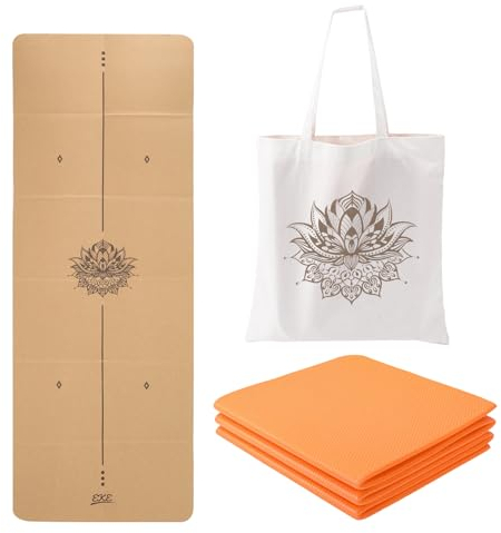 EKE Kork-Falt-Yogamatte, 5 mm Dicke, Standardgröße, Faltbar, Leicht und Tragbar, Ideal für Yoga, Pilates, Fitness, Sport, Training, inklusive Canvas-Tragetasche Geschenk…