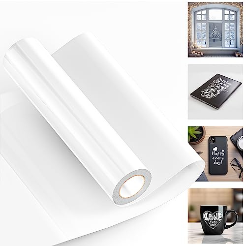 JAVIGA White Permanent Vinyl Roll, 12 x 10 FT Glossy Self Adhesive Vinyl, White Vinyl for All Cutting Machine, DIY Decals for Craft Cutter, Decor Sticker, Party Decoration, Mugs