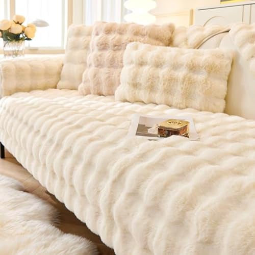 Bettschlange Kaninchen Plüsch Sofabezug L Form 1 2 3 4 Sitzer, Sofa Überzug Ecksofa U Form, 2023 Neue Universelle rutschfeste Sofaschoner, Superweiche SofaÜberwurf aus Kunstpelz für Wohnzimmer