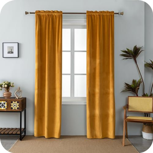 GIRASOLE HOME Coppia Tende Adelaide Morbide Oscuranti Termiche in Velluto 2 Pannelli da 70x240cm con Tasca, Ambra