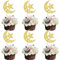 SYKYCTCY 24 Pack Moon and Star Eid Mubarak Cupcake Toppers Glitter Star Ramadan Kareem Cupcake Pick Islamic Muslim Theme Party Cake Decoration Supplies Gold
