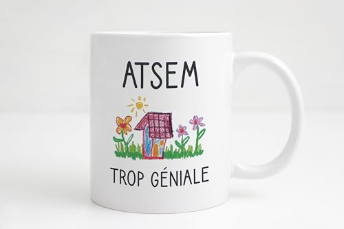 Groovy crea Cadeau atsem fin d'année personnalisé - atsem trop géniale - cadeau pour atsem maternelle - mug atsem - merci atsem cadeau original - mug céramique 330 ml