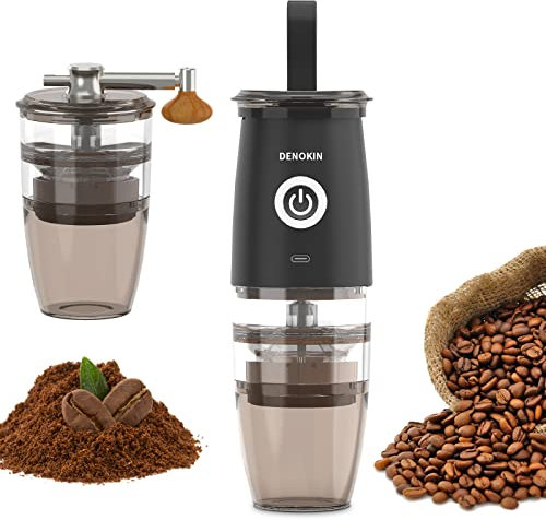 Portable Burr Coffee Grinder, Electric/Manual 2-in-1 Cafe Bean Grind Mill, USB Rechargable Mini Electric Coffee Grinder with 5 Grind Settings (Classic Black)