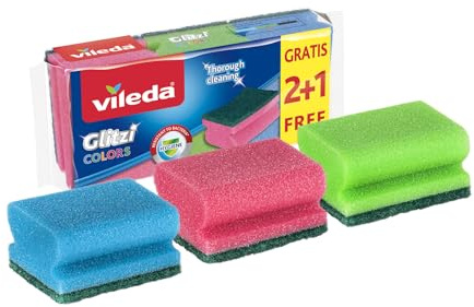 Vileda Glitzi Colors High Foam Sponge | Colourful Sponges | Highly Hygienic | Excellent Cleaning Power | Antibacterial Treatment | Effortlessly Removes Dirt | Abundant Foam