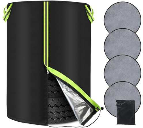 MaxEarn Ø80cm x H117cm Auto Reifentasche mit 4 Filzmatten, Universale Reifenabdeckung für 4 Reifen, 210D Oxford Aufbewahrung Tasche mit Reflektierende Streifen, Autoreifen Hülle W/Reißverschluss