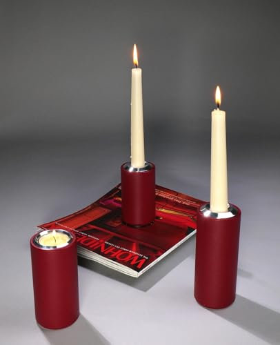 Kerzenständer Metall 3er-Set – Minimalistischer 2-in-1 Kerzenhalter für Stabkerzen & Teelichter, pulverbeschichtet & Kratzfest, Design Aluminium Set Twist von Siqual Design (Purpurrot)