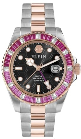 Philipp Plein Herren Analog Quarz Armbanduhr GMT-I Challenger Baguettes