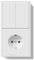 BSEED Interruptor de Luz 2 Gang 1 Vía con Enchufe Empotrado, Interruptores de Pared Enchufe Schuko Moderno con Marco de PC, Interruptor de Botón con Abrazaderas de Cable y Ggarras, Blanco