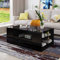 Komtopod Modern Coffee Table with 2 Drawers, Wooden Centre Living Room Table, Rectangular Coffee Table with Storage, High Gloss Finish, 95 x 55 x 37 cm, Black
