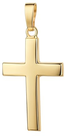 JEVELION Kreuz Anhänger Gold 585. Formschön gewölbtes Goldkreuz, hochglanzpoliert mit Halskette oder ohne Kette wählbar + Schmuck-Etui + Echtheitszertifikat