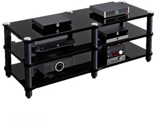 Schwarzer HiFi-Stereoschrank, robuster, doppelt breiter AV-Medienständer – Anzeige von Entertainment-Stereo/Verstärker/TV-Zubehör/DVD-Player, Heimstereokomponente, Eck-TV-Ständer (120 x 54 cm)