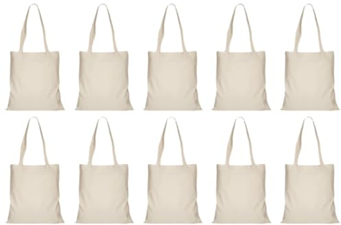 Kellegour 10 stycken bomullsväskor, tygväska med två långa handtag, jutepåse stor 25 x 30 cm, för shopping, frukt, grönsakslager