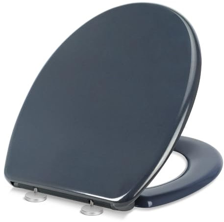 YOTOREE Soft Close Toilet Seat, Urea-Formaldehyde O-Shape Hard-Wearing Toilet Seat with One Button Hinge Release, Quick Release Toilet Lid Support 200kg with Universal Chrome Hinges, Fixings, Grey