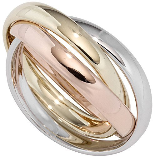 3-er Ring Damenring aus 585 Gold Gelbgold Weißgold Rotgold tricolor dreifarbig, Ringgröße:Innenumfang 52mm ~ Ø16.6mm