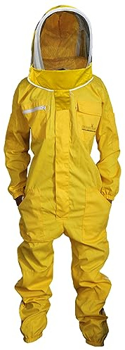 URBANSBEE Tuta Apicoltore professionale Abito Apicoltura Cotone Fantasia Cappuccio eampia tasca per gli apicoltori contro le punture delle api Tuta Naturale (Giallo, M)